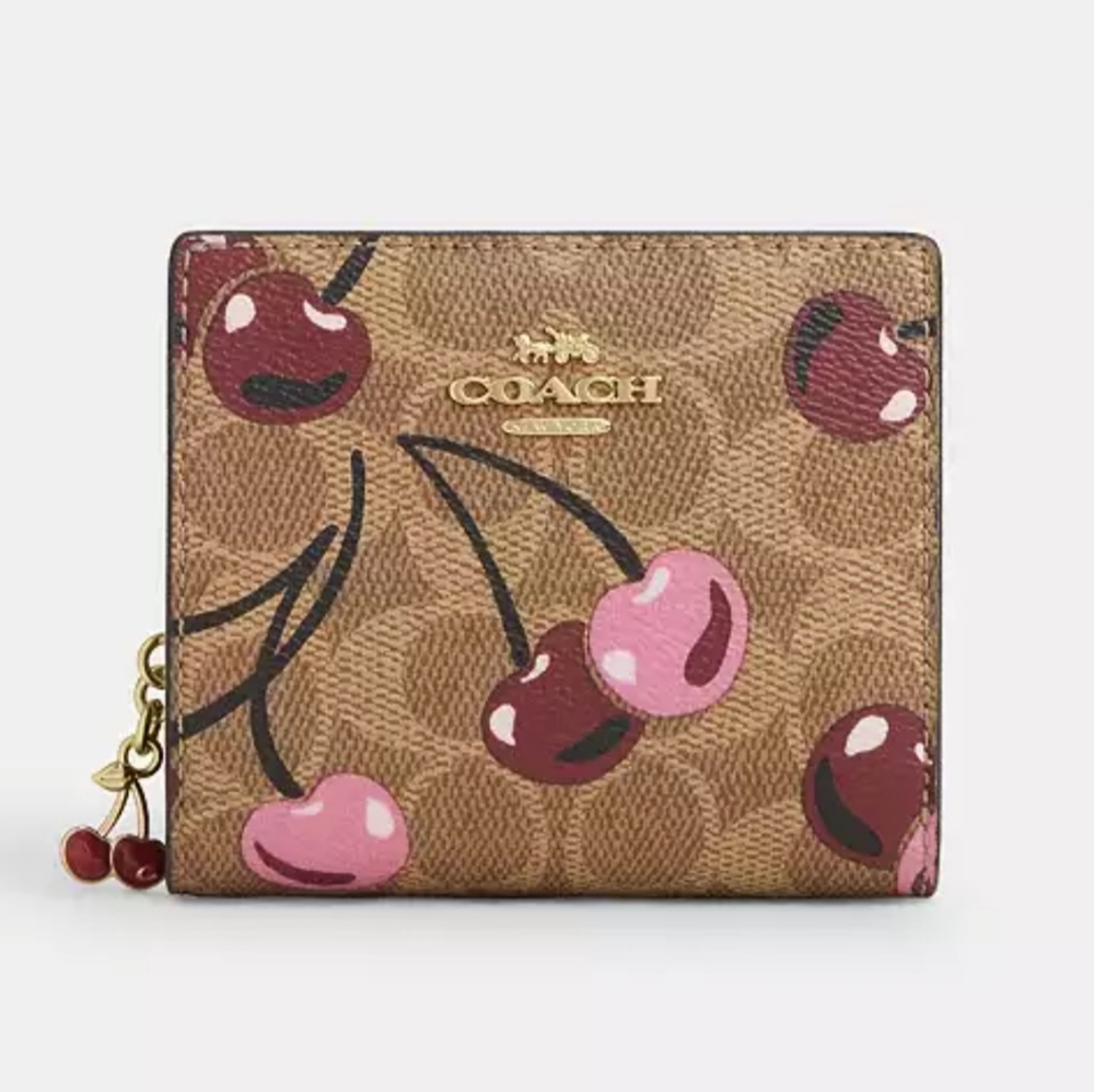 Snap Wallet In Signature Canvas With Cherry Print